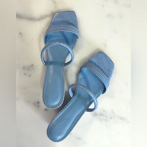 Song of Style Powder Blue “Fia” Double-Strap Square-Toe Slide Sandals